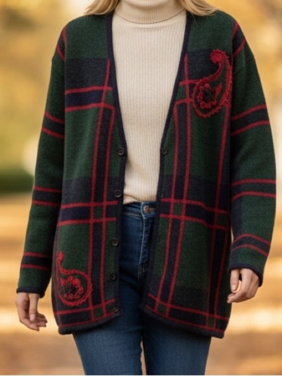 Pendleton Jackets & Blazers - Vintage Pendleton Plaid Virgin Wool Cardigan Holidays  Cornucopia Embroidery